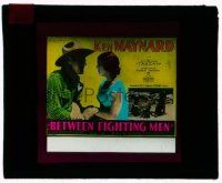 9d044 BETWEEN FIGHTING MEN glass slide '32 great image of cowboy Ken Maynard & pretty Ruth Hall!