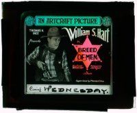 9d051 BREED OF MEN glass slide '19 William S. Hart gets cheated at gambling and becomes sheriff!