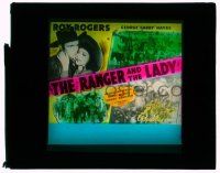 9d111 RANGER & THE LADY glass slide '40 cowboy Roy Rogers, Gabby Hayes & pretty Julie Bishop!