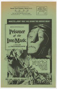 9d410 PRISONER OF THE IRON MASK Benton herald '62 art of the most terrifying torture ever devised!
