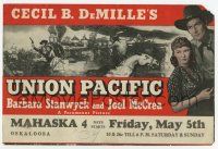 9d458 UNION PACIFIC herald '39 Barbara Stanwyck, Joel McCrea, directed by Cecil B. DeMille!