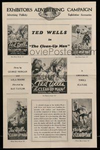 9d496 CLEAN UP MAN pressbook '28 Ted Wells, Peggy O'Day, cool cowboy western artwork!