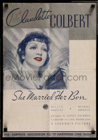 9d635 SHE MARRIED HER BOSS pressbook '35 wonderful art of Claudette Colbert w/ red lips!