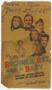 9d005 BROTHER RAT & A BABY mini WC '40 Ronald Reagan & Jane Wyman, Priscilla Lane, Eddie Albert