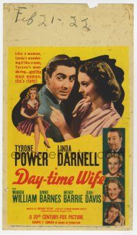 9d008 DAY-TIME WIFE mini WC '39 youngest leading lady 15 year-old Linda Darnell & Tyrone Power!
