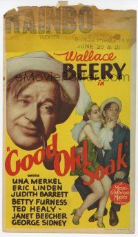 9d018 GOOD OLD SOAK mini WC '37 Wallace Beery, sexy showgirl Betty Furness, Ted Healy billed!