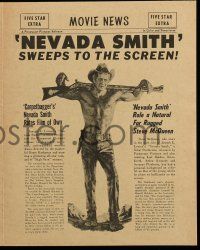 9d397 NEVADA SMITH herald '66 artwork of rugged cowboy Steve McQueen, cool newspaper design!