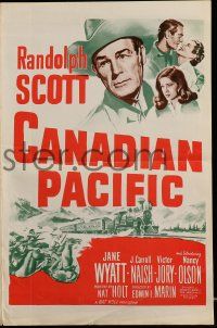 9d487 CANADIAN PACIFIC pressbook '49 cowboy Randolph Scott, Jane Wyatt, Victor Jory