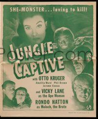 9d528 JUNGLE CAPTIVE pressbook '45 Vicky Lane as the Ape Woman, Rondo Hatton as Moloch the Brute!