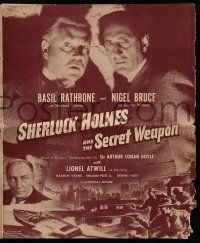 9d637 SHERLOCK HOLMES & THE SECRET WEAPON pressbook '42 detectives Basil Rathbone & Nigel Bruce!