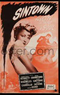 9d640 SIN TOWN pressbook R48 sexy Constance Bennett, Broderick Crawford, the city without a soul!