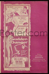 9d644 SUDDEN DANGER pressbook '56 sexy Beverly Garland's lips are danger, William Wild Bill Elliot