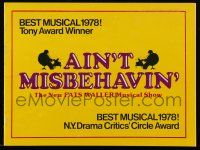 9d669 AIN'T MISBEHAVIN' stage play souvenir program book '78 Best Musical Tony Award winner!