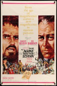 9f027 AGONY & THE ECSTASY roadshow 1sh '65 Terpning art of Charlton Heston & Rex Harrison!