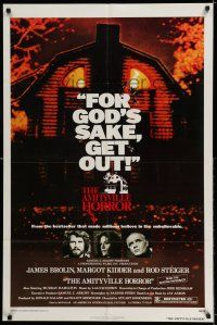 9f037 AMITYVILLE HORROR 1sh '79 great image of haunted house, for God's sake get out!