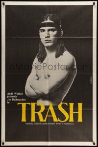 9f040 ANDY WARHOL'S TRASH 1sh '70 close up of barechested Joe Dallessandro, Andy Warhol classic!