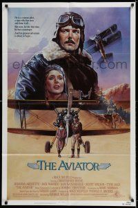 9f057 AVIATOR 1sh '85 art of airplane pilot Christopher Reeve & Rosanna Arquette by Manchess!