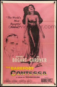 9f068 BAREFOOT CONTESSA 1sh '54 Humphrey Bogart & art of sexy full-length Ava Gardner!