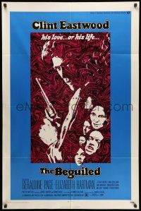 9f075 BEGUILED 1sh '71 cool psychedelic art of Clint Eastwood & Geraldine Page, Don Siegel