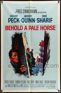 9f076 BEHOLD A PALE HORSE 1sh '64 Gregory Peck, Anthony Quinn, cool Terpning artwork!