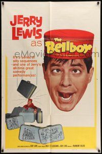 9f077 BELLBOY 1sh '60 wacky artwork of Jerry Lewis carrying luggage!