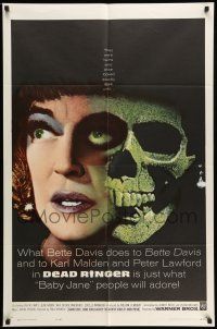 9f185 DEAD RINGER 1sh '64 creepy close up of skull & Bette Davis, who kills her own twin!