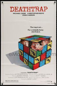 9f191 DEATHTRAP style B 1sh '82 art of Chris Reeve, Michael Caine & Dyan Cannon in Rubik's Cube!