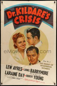 9f213 DR. KILDARE'S CRISIS 1sh '40 Lew Ayres, Laraine Day, Robert Young