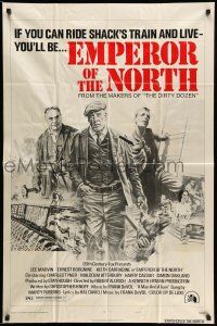 9f233 EMPEROR OF THE NORTH POLE style B 1sh '73 Lee Marvin, Borgnine, Calle art, original title!
