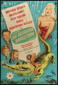 9f033 ALLIGATOR NAMED DAISY English 1sh '57 artwork of sexy Diana Dors in skimpy outfit!