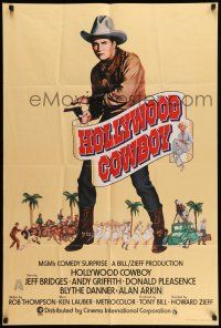 9f366 HEARTS OF THE WEST English 1sh '75 different art/image of cowboy Jeff Bridges, cast!