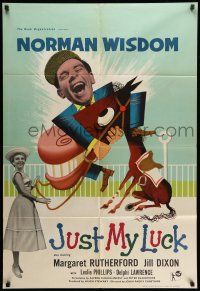 9f460 JUST MY LUCK English 1sh '57 wacky artwork of Norman Wisdom!