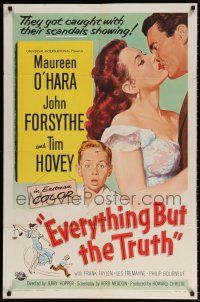 9f242 EVERYTHING BUT THE TRUTH 1sh '56 sexy Maureen O'Hara got caught with her scandals showing!