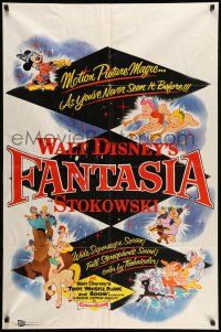 9f254 FANTASIA 1sh R56 great image of Mickey Mouse & others, Disney musical cartoon classic!