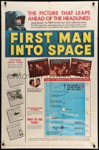 9f273 FIRST MAN INTO SPACE 1sh '59 most dangerous & daring mission of all time, cool astronaut art!