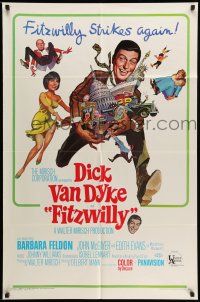 9f275 FITZWILLY 1sh '68 great comic art of Dick Van Dyke & sexy Barbara Feldon by Frank Frazetta!