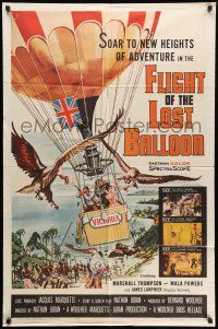 9f279 FLIGHT OF THE LOST BALLOON 1sh '61 Marshall Thompson, Mala Powers, cool action art!