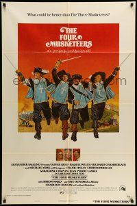 9f293 FOUR MUSKETEERS style C 1sh '75 Raquel Welch, Oliver Reed, great wacky Len Goldberg art!