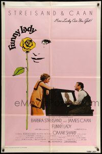 9f305 FUNNY LADY 1sh '75 Barbra Streisand watches James Caan play piano!