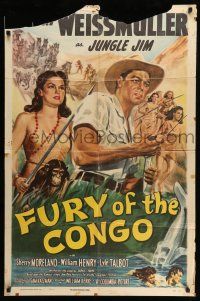 9f306 FURY OF THE CONGO 1sh '51 Johnny Weissmuller as Jungle Jim & native women by Glenn Cravath!