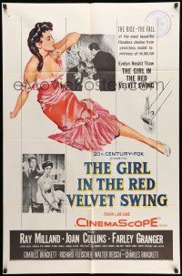 9f313 GIRL IN THE RED VELVET SWING 1sh '55 art of half-dressed Joan Collins as Evelyn Nesbitt Thaw!