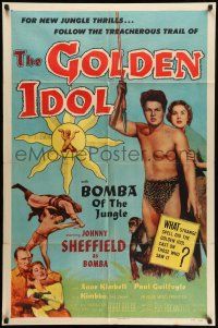 9f319 GOLDEN IDOL 1sh '54 full-length Johnny Sheffield as Bomba with spear!