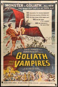 9f321 GOLIATH & THE VAMPIRES 1sh '64 Maciste Contro il Vampiro, cool fantasy art by Reynold Brown!