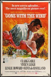 9f322 GONE WITH THE WIND 1sh R74 Howard Terpning art of Gable carrying Leigh over burning Atlanta!