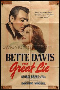 9f330 GREAT LIE 1sh '41 Bette Davis, George Brent, there are some things a woman has to lie about!
