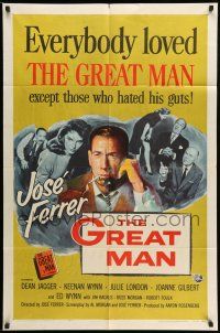 9f331 GREAT MAN style A 1sh '57 Jose Ferrer exposes a great fake, with help from Julie London!