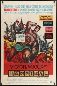 9f354 HANNIBAL 1sh '60 artwork of barechested warrior Victor Mature, Edgar Ulmer directed!