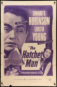 9f361 HATCHET MAN 1sh R49 Edward G Robinson holding hatchet, Loretta Young!