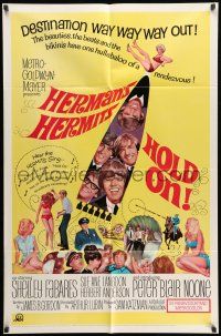 9f382 HOLD ON 1sh '66 rock & roll, great full-length image of Herman's Hermits performing!