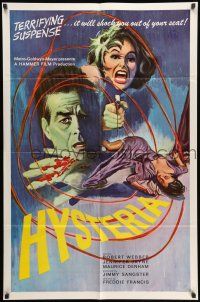 9f403 HYSTERIA  1sh '65 Robert Webber, Jennifer Jayne, Hammer psychological horror!